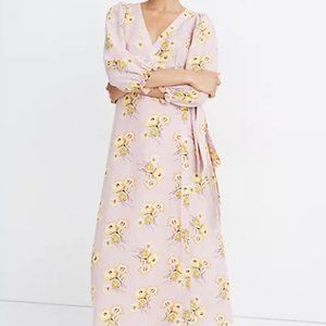 Madewell Linen-Blend Ruffle-Cuff Dress in Dutch Dandelions, Size Medium
